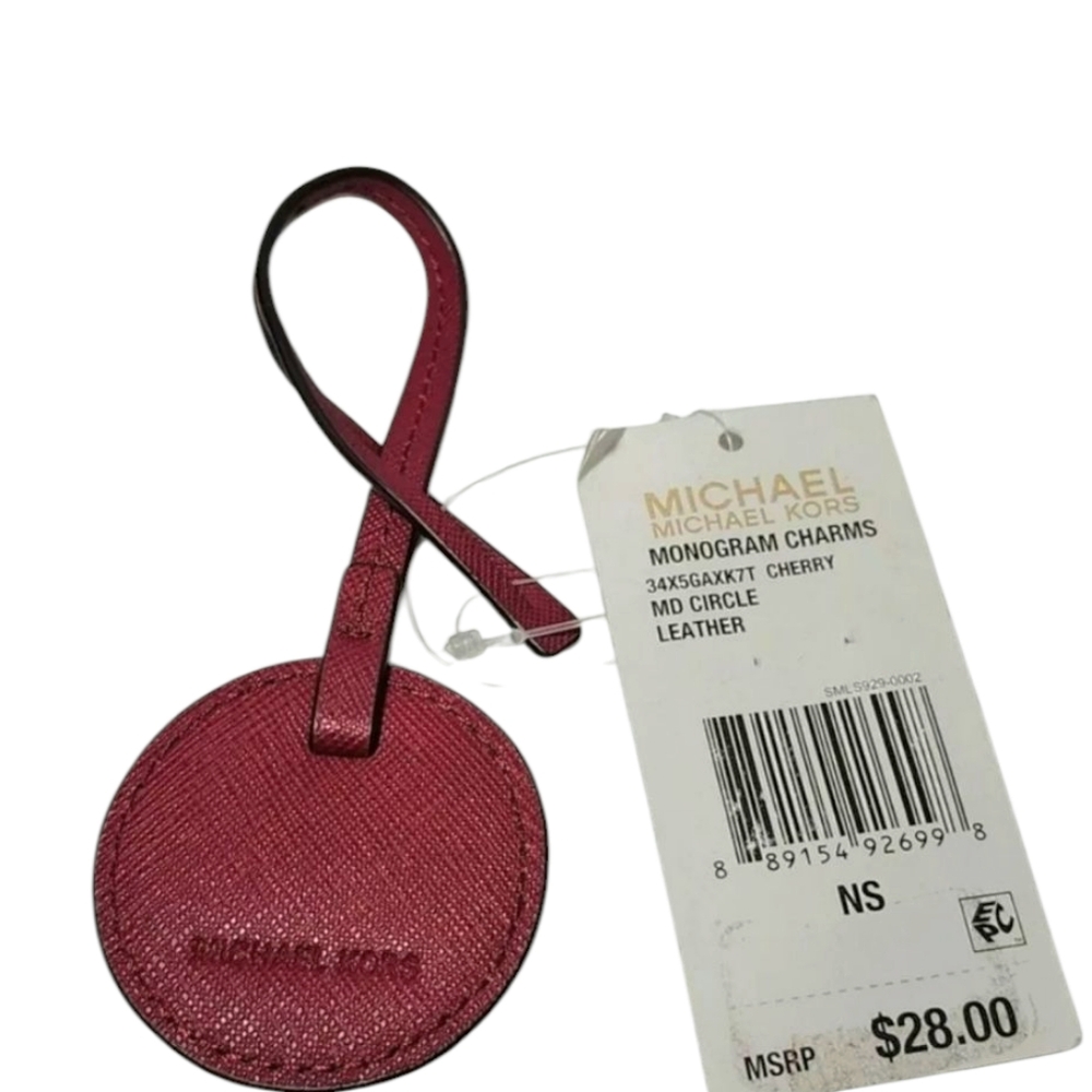 Michael Kors Monogram‎ Charms Cherry MD Circle Leather Keychain NWT